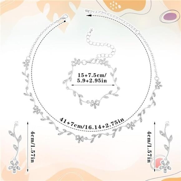 3 Piece Bridal Jewelry Set Crystal Necklace Earrings Bracelet Wedding Rhinestone - Picture 2 of 8